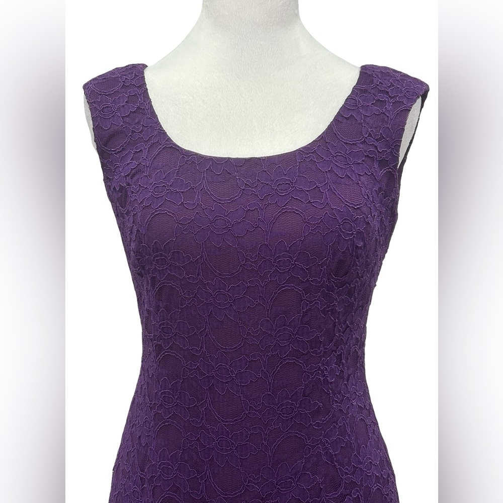 Aidan Mattox S 4 Purple Lace Sheath Dress Sleeveless Zip Back Cocktail Party - Picture 3 of 10